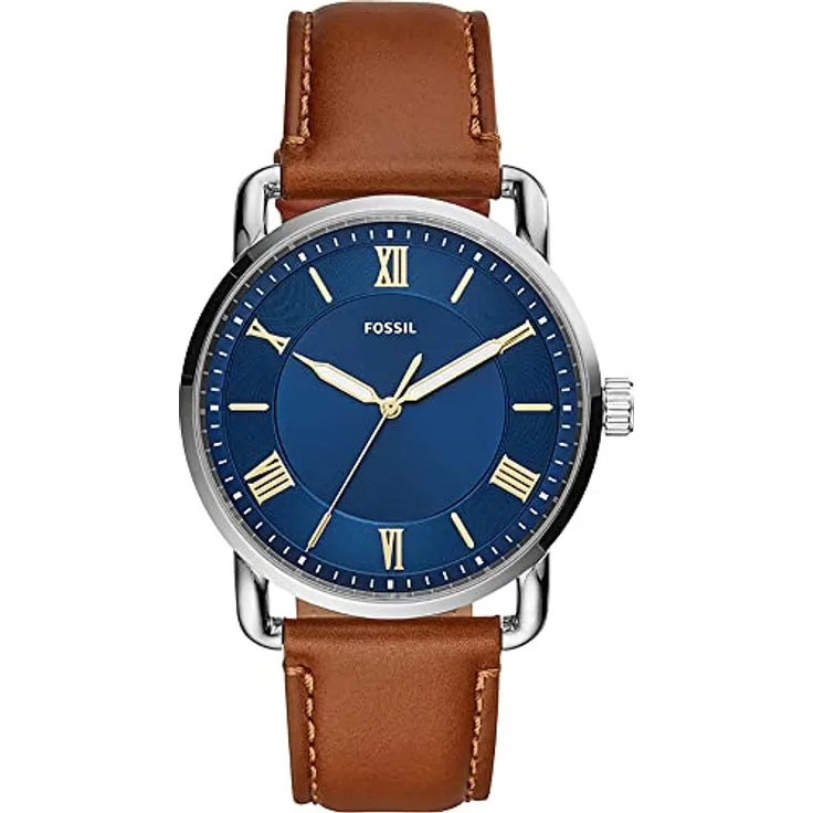Fossil Herrenuhr Copeland 42mm, Quarzwerk, 42mm Silbernes Edelstahlgehäuse mit Lederarmband, FS5661