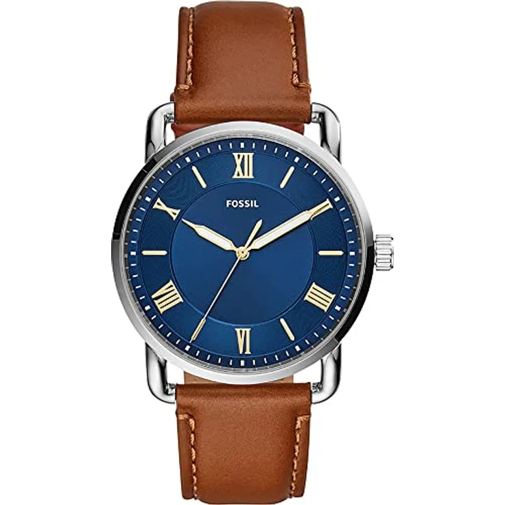 Fossil Herrenuhr Copeland 42mm, Quarzwerk, 42mm Silbernes Edelstahlgehäuse mit Lederarmband, FS5661 – Bild 1