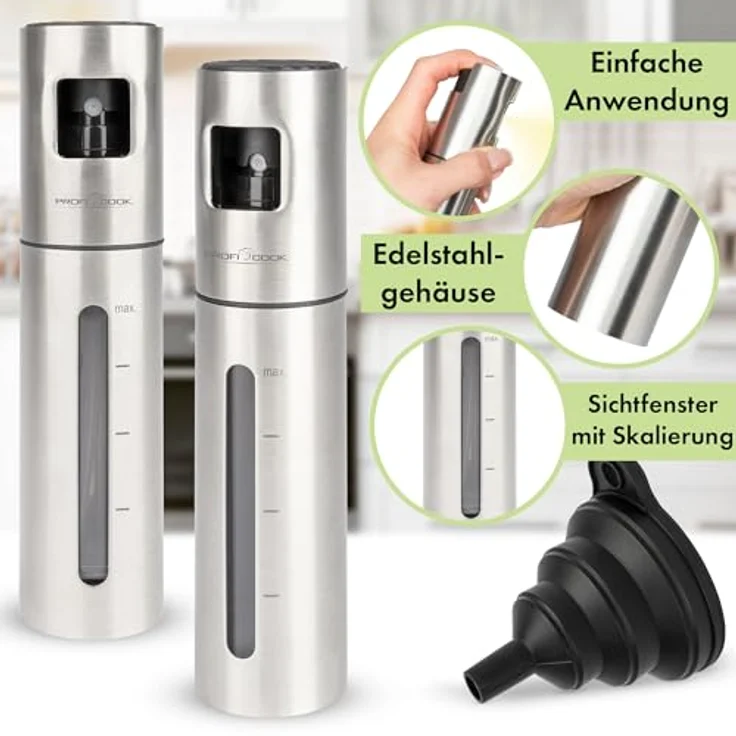 ProfiCook Salz-/Pfeffermühle PC-EOS 1270 inox 2er Set Essig- & Ölsprüher, hochwertiges Set für präzise Dosierung und intensiven Geschmack – Bild 5