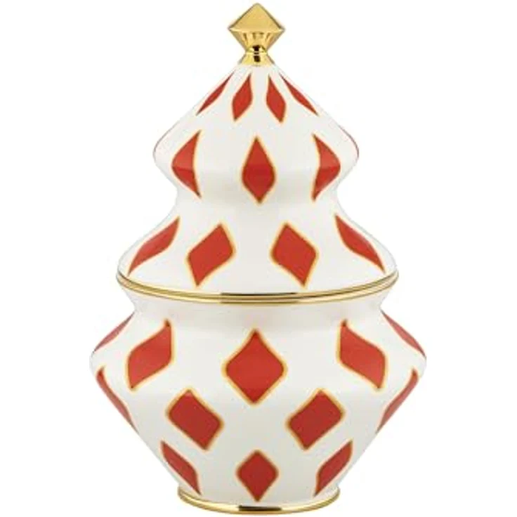 Alessi Delight NZ03 Weihnachtsbehälter für Süßigkeiten in Porzellan, Rot, Weiß und Gold - Handdekoriert mit emaillierten Golddetails – Bild 1
