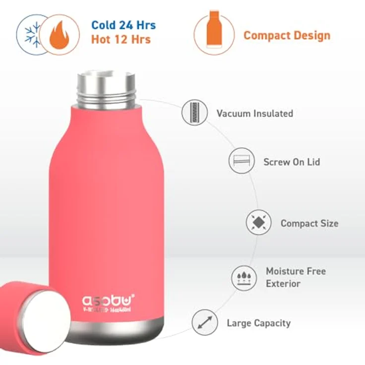 ASOBU Urban Isolierflasche, doppelwandig, Edelstahl, 473 ml pfirsich – Bild 3