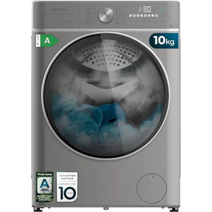 Cecotec Bolero DressCode 10800 Inverter Steel, Frontlader-Waschmaschine 10 kg, 1400 U/min, 16 Programme, Inverter Plus Motor, SteamMax, Intelligentes Waschen, Ladungsdetektor, Energieeffizienzklasse A – Bild 1