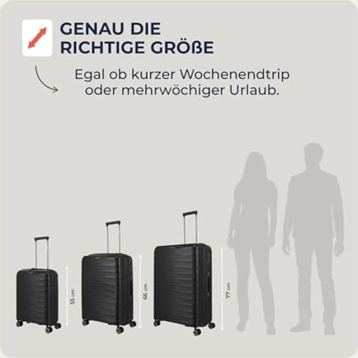 Travelite Koffer Set 3-teilig MOOBY, Hartschale mit Recyclinganteil, S/M/L (55/66/77 cm), 4 Doppelrollen, TSA-Schlösser – Trolley & Handgepäck – Bild 3