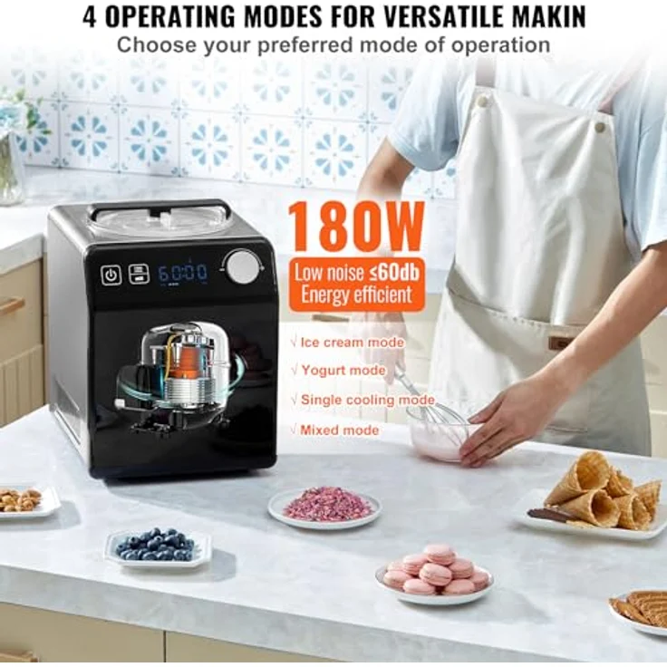 VEVOR Kompressor Eismaschine 2 L, 180 W Joghurtbereiter 3 Modi Haushalt Schwarz Elektrisch – Bild 3