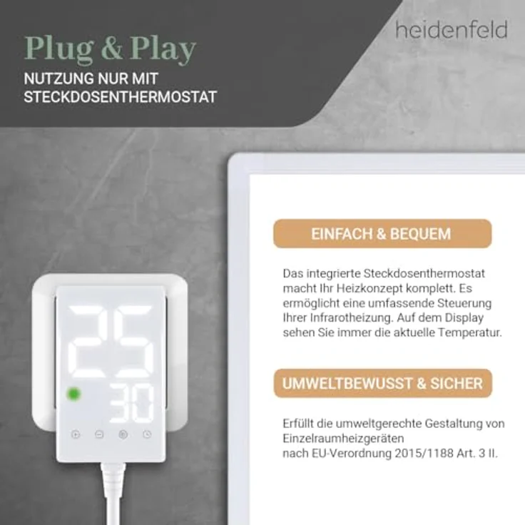 Heidenfeld HF-HP100 Infrarotheizung Heizkörper Flachheizung Heizpaneel bis 1000W Infrarot (1000 Watt), Infrarotheizung – Bild 6