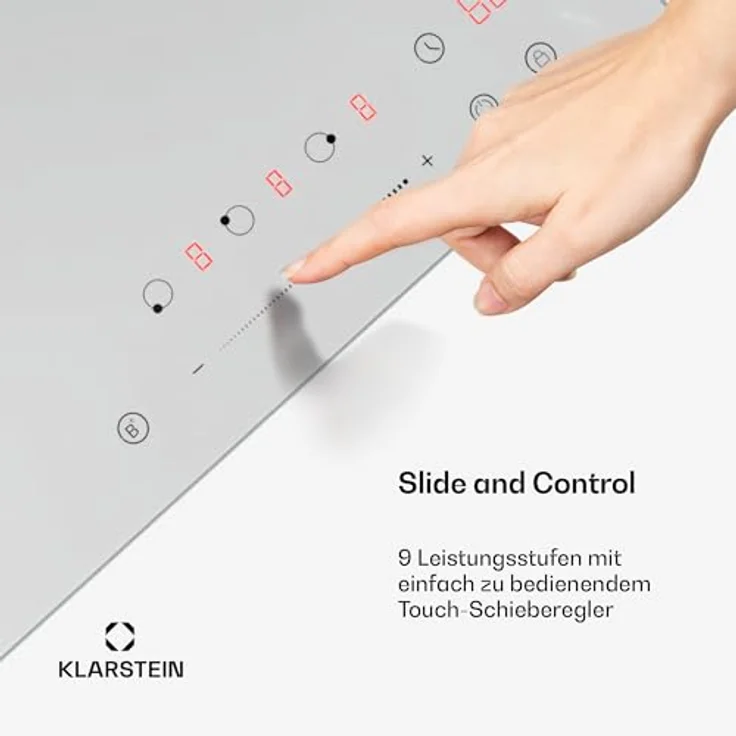 Klarstein Delicatessa Induktionskochfeld - 3-Zonen Einbau-Induktionskochplatte, 6600W mit Boostern, Slider Touch Control, Timer & Kindersicherung, Weiß, Kompaktes 45cm Design – Bild 4