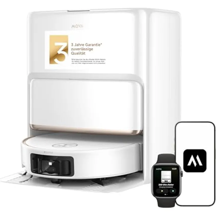 MOVA Z60 Ultra Roller Complete, Saugroboter mit 28.000 Pa Saugkraft, Warmwasser-Wischsystem und App-Steuerung