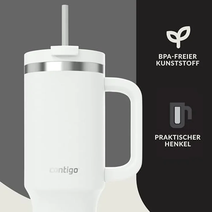 Contigo Streeterville Thermosflasche 1200 ml, isolierte Edelstahl-Trinkflasche mit Henkel und Strohhalm, kühlt 29 Stunden, BPA-frei, spülmaschinenfest – Bild 5