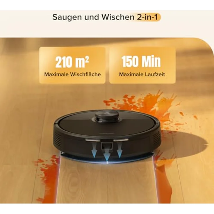 Roborock Q7 M5 Saugroboter mit Wischfunktion, 10.000Pa Saugkraft, LiDAR Navigation, 150Min Laufzeit, Dual Anti-Tangle-System, APP Steuerung (Schwarz) – Bild 4