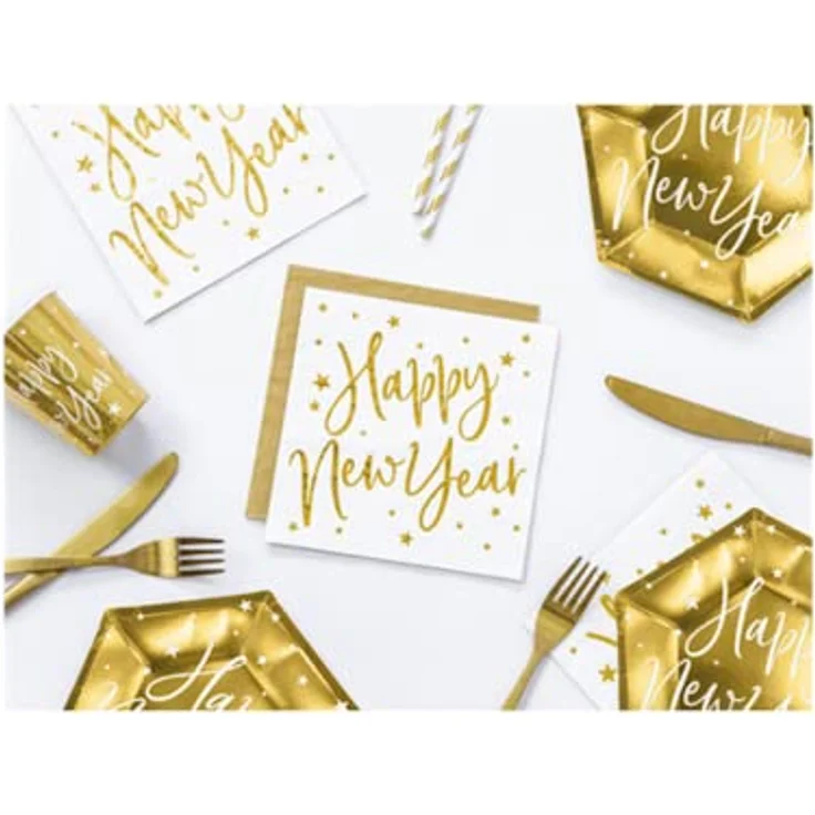PartyDeco Dreilagige Servietten gold met. 33x33cm 20 Stk. Hochzeit Geburtstag Weihnachten Silvester Karneval – Bild 2