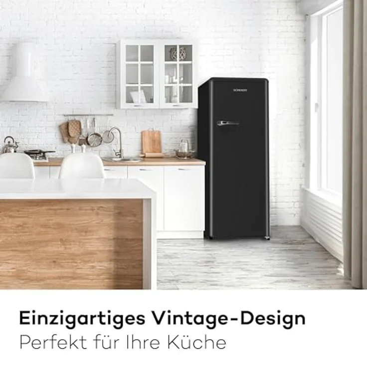 Schoepf Retro Vollraumkühlschrank RKS245B Schwarz matt 238 Liter Nutzinhalt LED-Beleuchtung Vintage Style – Bild 2