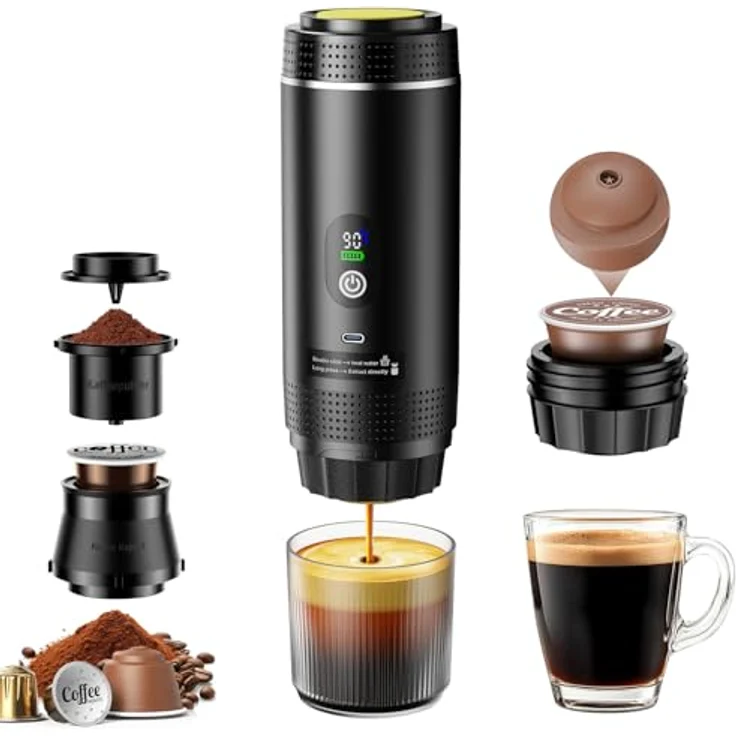 FNITAER Mini Kaffeemaschine für unterwegs, 3 in 1 Akku Espressomaschine mit USB, kompatibel mit Kapsel und gemahlenem Kaffee, 150 ml Tassenkapazität, für Wohnmobile und Camping – Bild 1