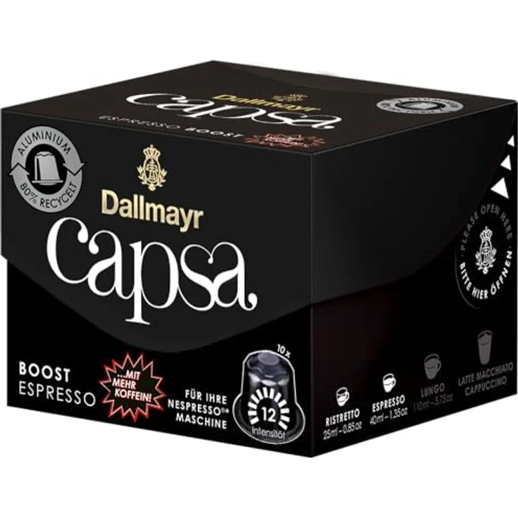 Dallmayr Capsa Espresso Boost, Nespresso kompatibel Kapsel, mit mehr Koffein, Kaffeekapsel, Espressokapsel, 10 Kapseln, 56 g – Bild 4