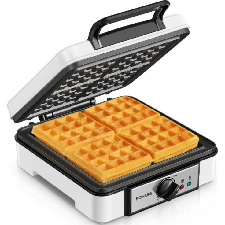 FOHERE Waffeleisen XXL 4er Waffeleisen mit Paninigrill, 1200 W, Cool-Touch-Technologie und individuelle Bräunungskontrolle, Antihaftbeschichtung
