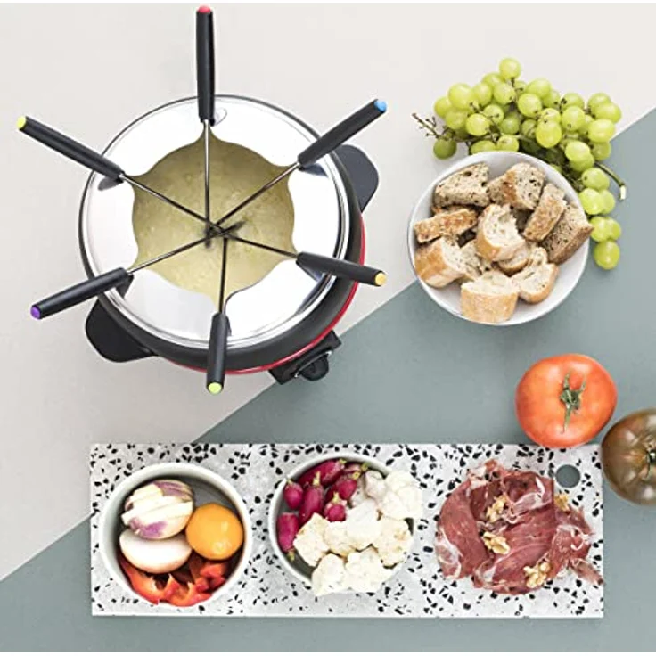 H.Koenig ALP1800 elektrisches Fondue Set - 6 Personen - 6 Fonduegabeln - Temperatur 25°C bis 190°C - 2 L - Antihaftbeschichtung - 800 W - rot-schwarz – Bild 5