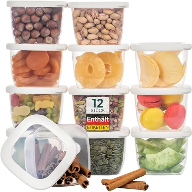 UANDU Vorratsdosen mit Deckel Luftdicht Set, BPA frei, Aufbewahrungsbox mit Deckel Küche, Vorratsdosen-Sets, Vorratsdose Küchenorganizer, Vorratsbehälter Mehl Aufbewahrung Küche - 12x550ml-Weiß