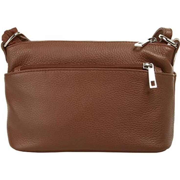 Cluty Umhängetasche, echt Leder, Made in Italy, 15 cm x 27 cm, mit 5 Reißverschlussfächern und verstellbarem Schultergurt – Bild 4