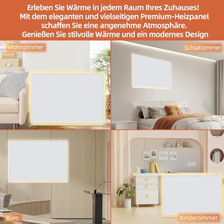 SHX Premium Infrarot Heizung mit WIFI 1200W, Decken- oder Wandmontage, Standgerät, dimmbare Ambiente Beleuchtung, Fernbedienung, Fenstererkennung, LED Display, Carbon Crystal PET Oberfläche – Bild 3