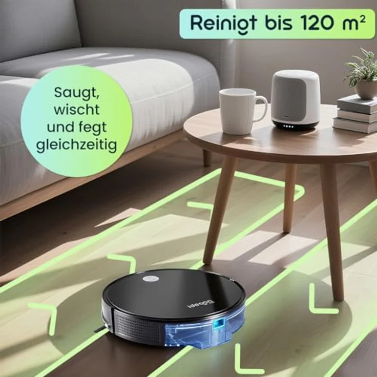 shop'n smile ideoon 3in1 Saugroboter mit Wischfunktion, App-Steuerung, bis 120 m², 3 kPa Saugkraft, beutellos, bürstenloser Motor, leise mit 63 dB – Bild 5