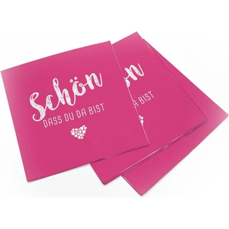 itenga Servietten Schön dass du da bist, 3-lagig, 30 x 30 cm, fuchsia pink, 40 Stück für Kommunion, Konfirmation, Hochzeit und Taufe – Bild 3