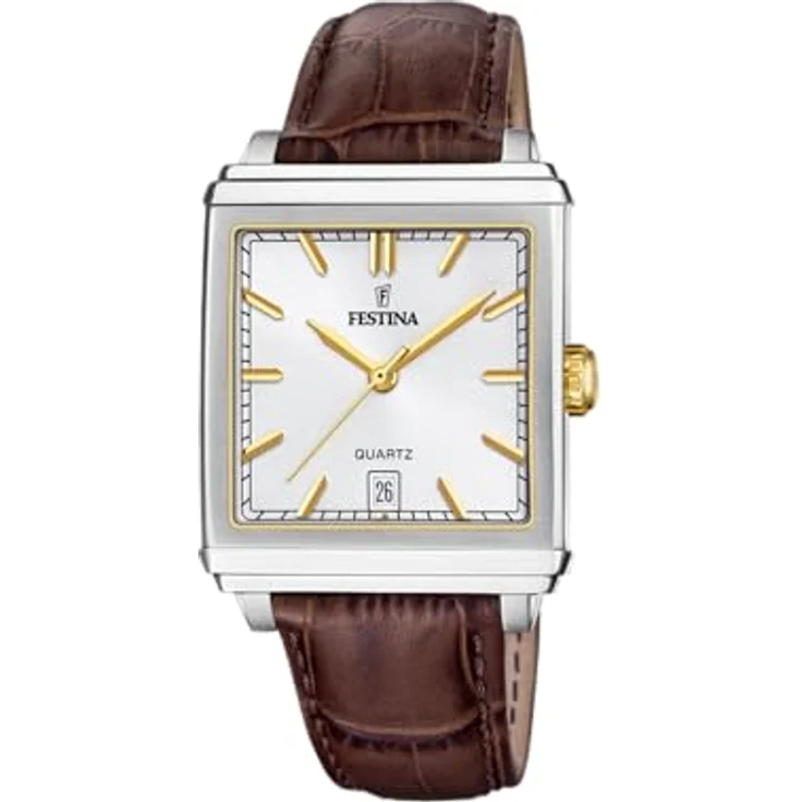 Festina Herren-Armbanduhr F20681/4 On The Square, graues Edelstahlgehäuse, braunes Lederarmband, wasserdicht bis 5 atm – Bild 1