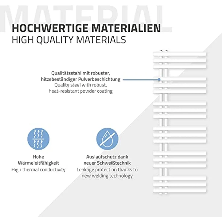 ECD Germany Iron EM, Design Badheizkörper elektrisch mit Heizstab 900 W, 500 x 1400 mm, weiß, Handtuchwärmer mit Montagezubehör – Bild 4