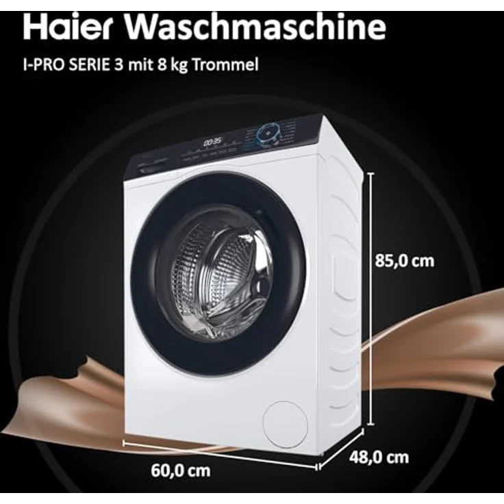 Haier I-PRO SERIE 3 HW81-NBP14939 Frontlader Waschmaschine 8kg mit Dampfprogrammen & Refresh-Programm - A-Effizienz, Inverter-Motor – Bild 2