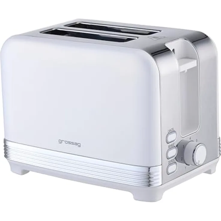 grossag Edelstahl-Toaster TA 28.00, Weiß, 2-Scheiben, Metallic-Design mit stufenlos einstellbarem Bräunungsgrad