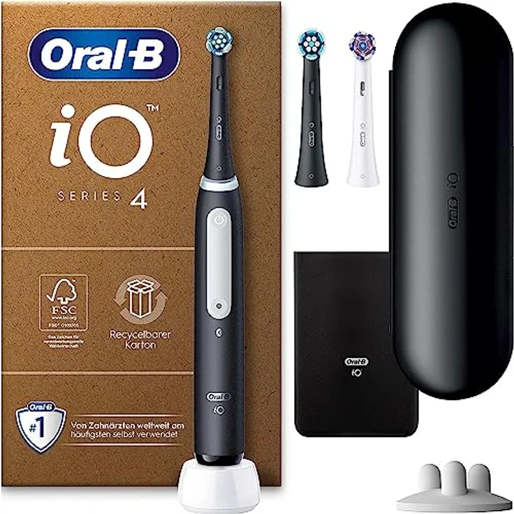 Oral-B iO Series 4 Plus Edition Elektrische Zahnbürste/Electric Toothbrush, PLUS 3 Aufsteckbürsten inkl. Whitening, Magnet-Etui, 4 Putzmodi für Zahnpflege, recycelbare Verpackung, matt black – Bild 1