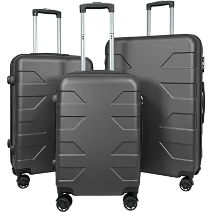 MY TRAVEL BAG ABS Koffer Trolley Reisekoffer Zwillingsrollen (Handgepäck-Mittel-Groß-Set) Nummernschloss (Anthrazit, 3er Set) – Bild 1