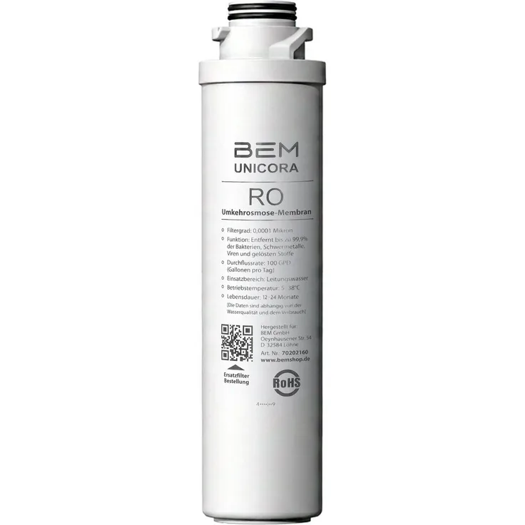 BEM Ersatzfilter RO für Wasserfilter Unicora, 1-tlg., weiß, Kunststoff