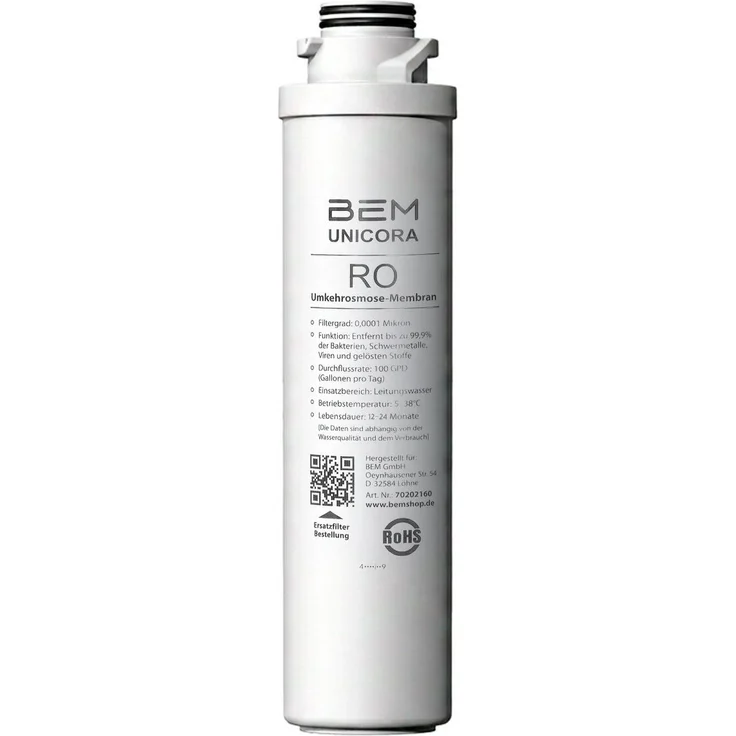 BEM Ersatzfilter RO für Wasserfilter Unicora, 1-tlg., weiß, Kunststoff