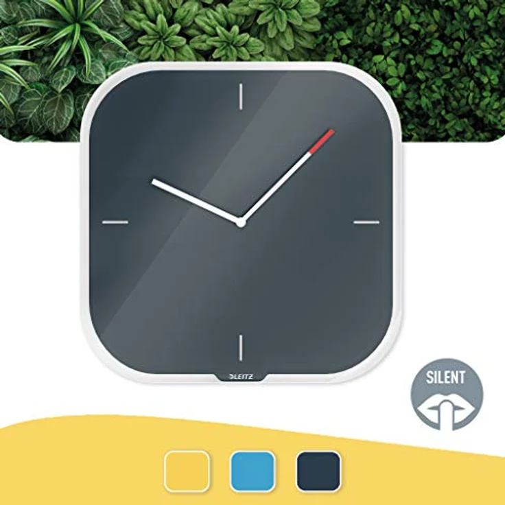 Leitz Wanduhr mit Glasoberfläche, Samtgrau, Cosy-Serie, 90170089, 32 x 32 x 5 cm – Bild 2