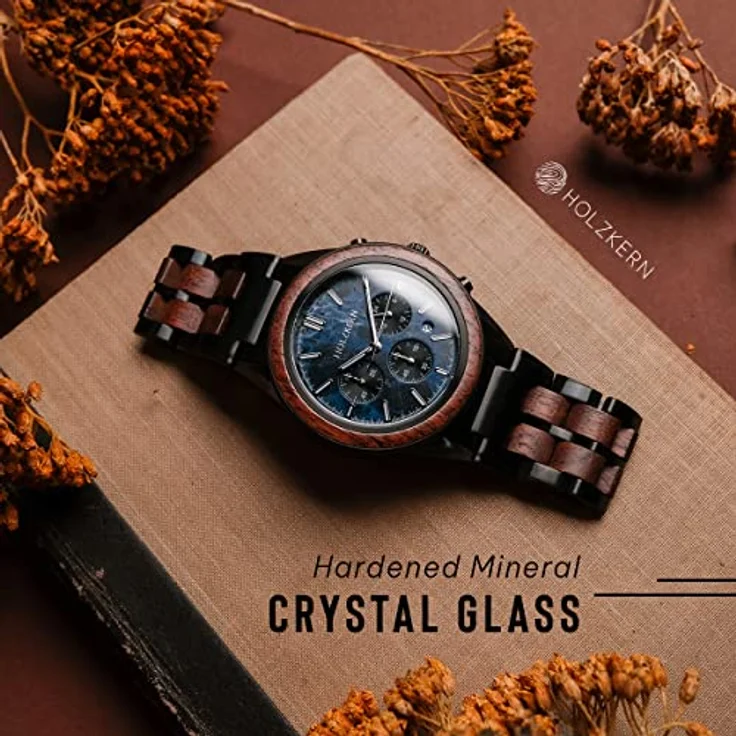 HOLZKERN Herren-Chronograph Quarz Space Dust, Edelstahl anthrazit, blaues Zifferblatt, mit Stoppuhr und Kalender – Bild 5