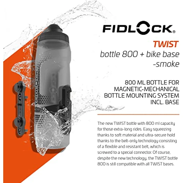 Fidlock TWIST Trinkflasche 800ml mit Bike Base, Grau, BPA-frei, spülmaschinengeeignet, magnet-mechanisches Flaschenhaltersystem – Bild 2