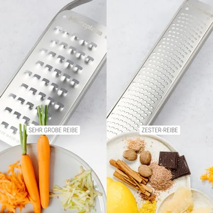 Microplane Reiben-Set Zester & Extra-Grob Walnuss Edelstahl aus der Master Serie für Zitrusfrüchte, Hartkäse, Muskatnuss, Kartoffeln, Karotten und Zucchinis – Bild 7