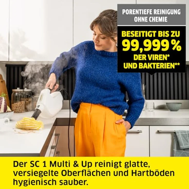 Kärcher Dampfreiniger SC 1 Multi & Up, Hygienische Reinigung, 30 s Aufheizzeit, ca. 30 m² Flächenleistung, 0,2 l Tank, 1,6 kg Gewicht, Bodendüse EasyFix Large, Entkalkungskartusche – Bild 2