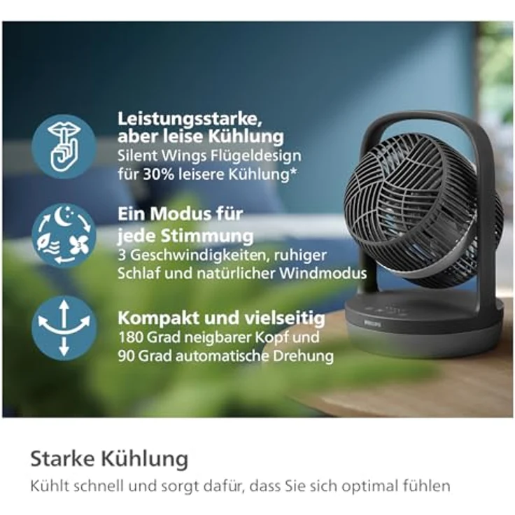 Philips Oszillierender Tischventilator Serie 3000 mit SilentWings Technologie, 23dB, Schwarz (CX3050/01) – Bild 2