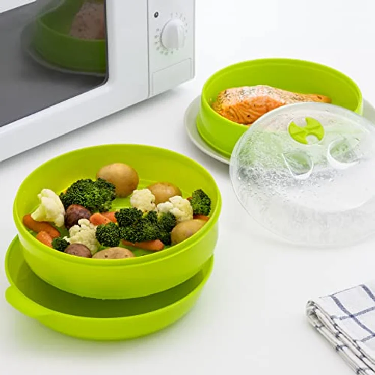 InnovaGoods Dampfgarer für die Mikrowelle, 2 Ebenen, Fresh, Farbe: grün, Maße: 22 x 12-17 cm – Bild 5
