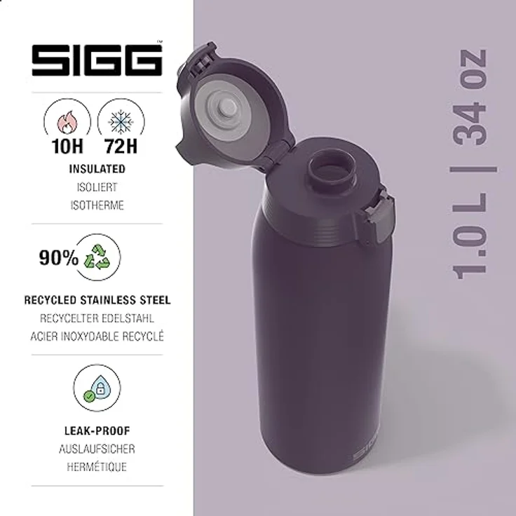 SIGG - Isolierte Trinkflasche - Shield Therm One Nocturne - Für kohlensäurehaltige Getränke geeignet - Auslaufsicher - Spülmaschinenfest - BPA-frei - 90% recycelter Edelstahl - Dunkel Violett - 1L – Bild 2