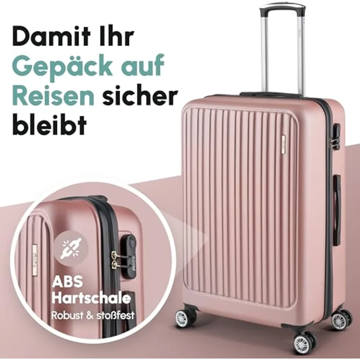 Easy Move ABS Hartschalenkoffer [ERGONOMISCH & SICHER] - Großer Trolley Koffer mit 360° Rädern, Zahlen Schloss - reisekoffer groß, hartschalenkoffer, Luggage (Rose Gold, L) – Bild 2