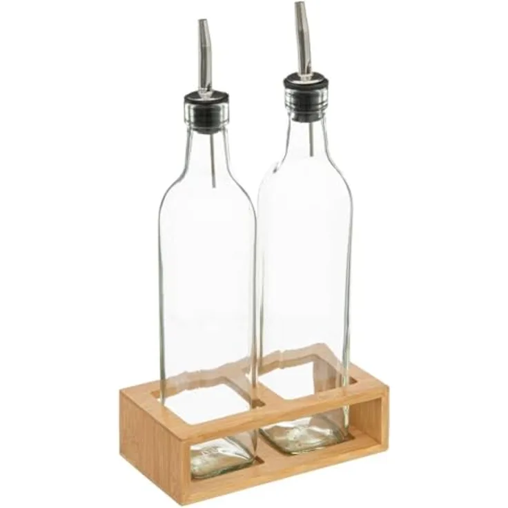 5five Simply Smart Menage-Set Essig- und Ölspender, 3-tlg. aus Bambus mit 480 ml Flaschen, Transparent