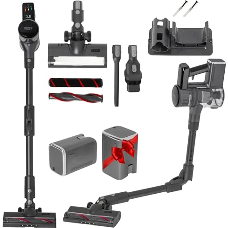 CAMRY Akku Staubsauger 400W/31000Pa, Wireless Staubsauger Vertikal Hand, Touch LED Display, Laufzeit bis zu 100 Minuten, Akku Staubsauger für Hartböden und Teppich, Silber – Bild 1