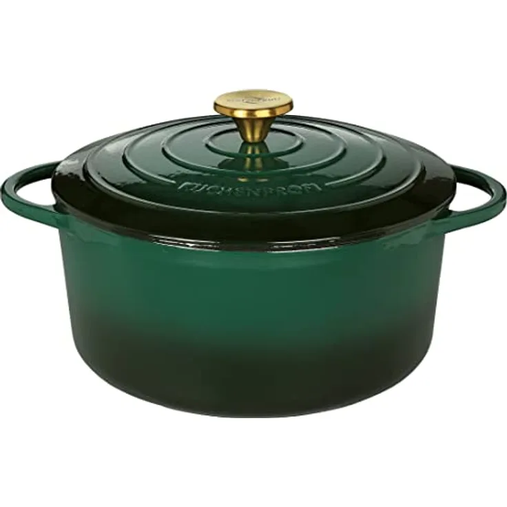 Küchenprofi Gusseisen Bräter mit Deckel, grün/innen schwarz , 26 cm, Schmortopf, Auflaufform, Dutch Oven, Brotbacktopf, emailliert, für alle Herdarten(inkl. Induktion), zum Schmoren,Backen,Braten