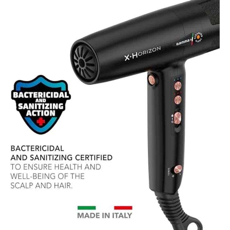 GAMMA+ X-Horizon Ionic Haartrockner, 290 g Ultraleichter Haartrockner Leise, Dual Ionic Technology, Made in Italy (Schwarz, SCHUKO-Stecker) – Bild 4