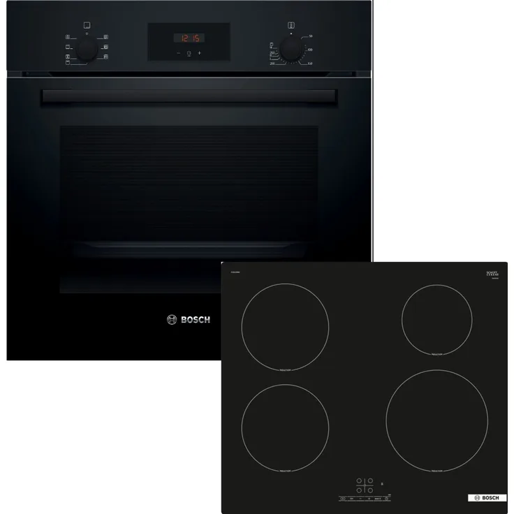 Bosch Einbau-Backofen-Set HBF133BA1 + Induktionskochfeld PUE61RBB6E, 66 l, 5 Beheizungsarten, 60 cm, schwarz