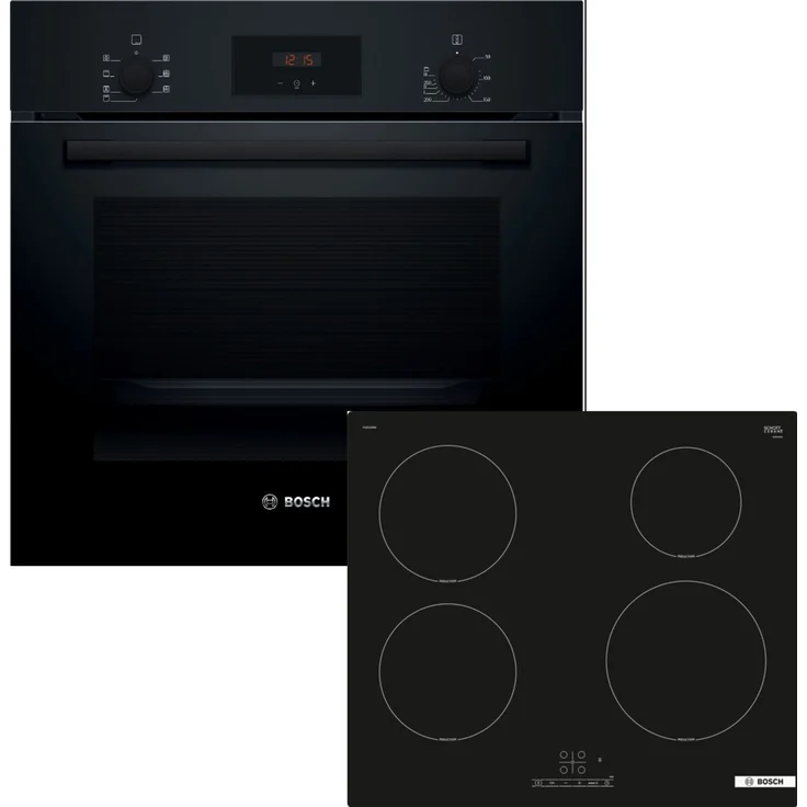 Bosch Einbau-Backofen-Set HBF133BA1 + Induktionskochfeld PUE61RBB6E, 66 l, 5 Beheizungsarten, 60 cm, schwarz