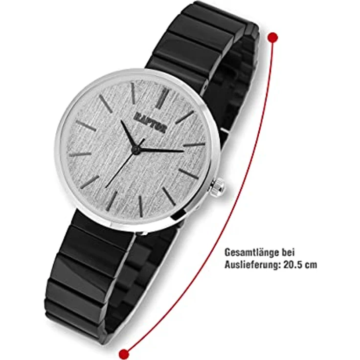 Raptor Damen-Uhr Edelstahl Armband Faltschließe Glitzer Analog Quarz RA10166 (schwarz/silberfarbig) – Bild 5
