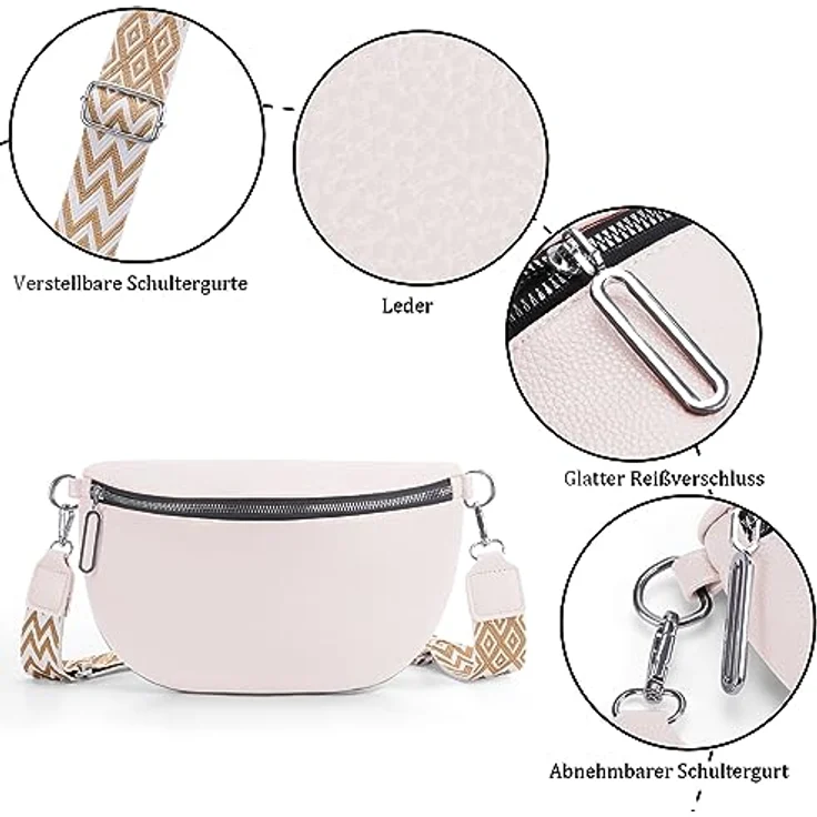 GSenhui Bauchtasche Damen Groß, Wasserdichte Umhängetasche aus veganem Leder, Crossbody Bag mit breitem Gurt für Reisen und Wandern – Bild 4