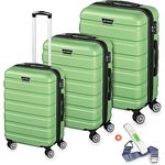 VESKA 3tlg. Hartschalenkofferset Hard Shell Reisekoffer Kofferset Trolley Koffer Hartschalenkoffer Reisekofferset Rollkoffer TSA Zahlenschloss 4 Rollen ABS-Hartschale M-L-XL (Oliv-grün)